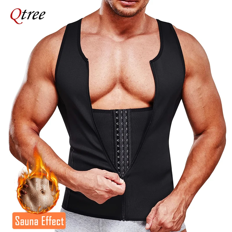 Qtree Men Compression Shirt for Slimming Sauna Sweat Body Shaper Tight Undershirt Tummy Control Girdle Weight Loss Waist Trainer