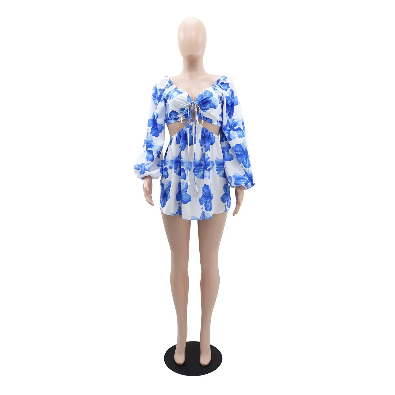 

Dress Women Mini Dresses Print Sexy A Line Vestidos Streetwear V Neck Club Wedding Elegant Y2k Drawstring Party Night Beach