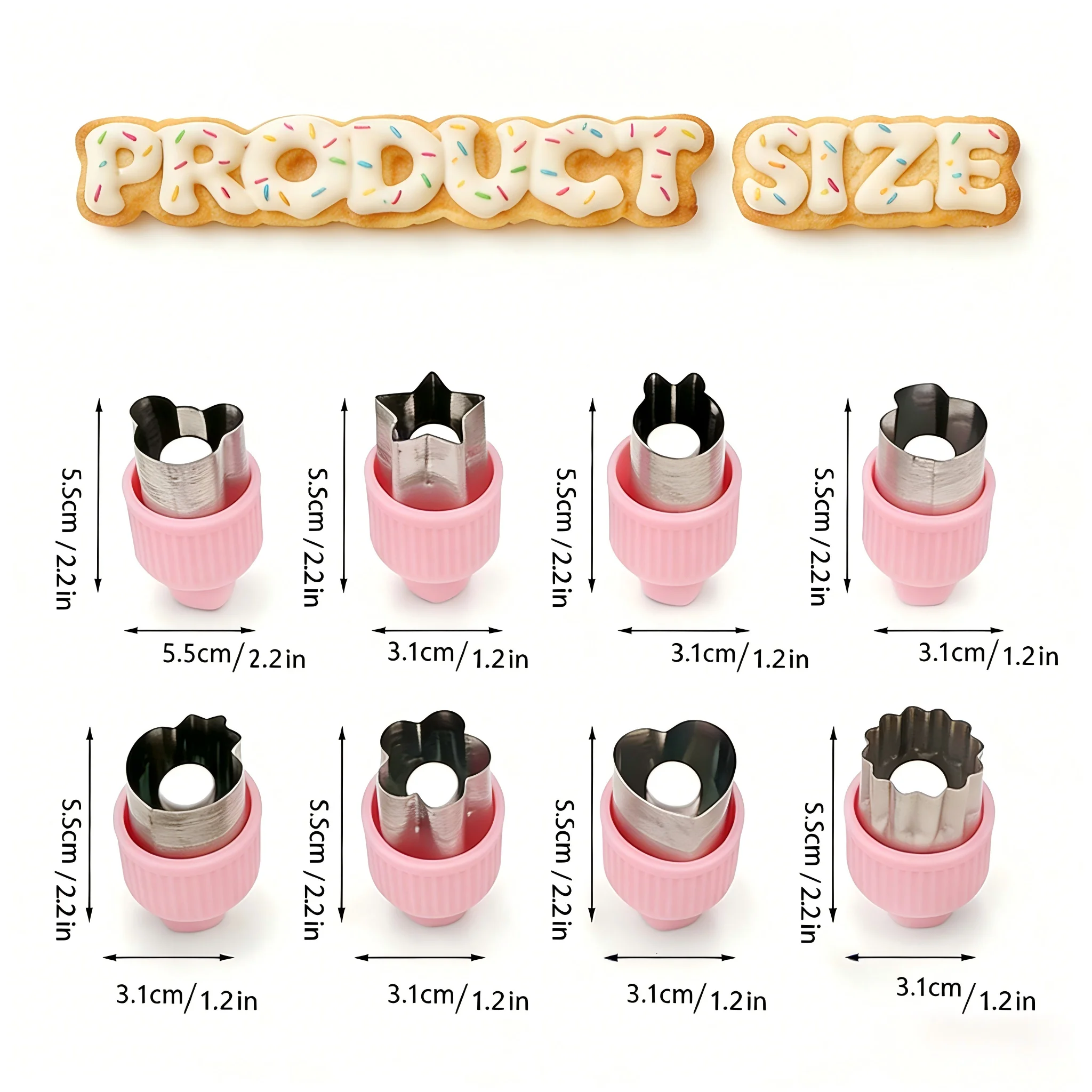 Cookie Cutter Set, 8PCS Stainless Steel, Food Grade Push-Out Reusable EasyClean, Fruit Cutters Baking Stamps, Baking Tools Bento