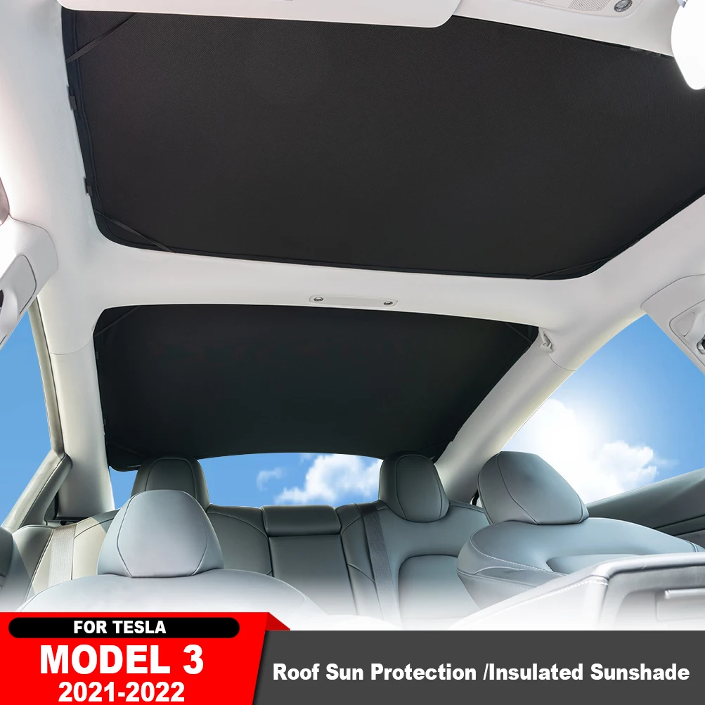 

For Tesla Model 3 2021-2023 Foldable Front Rear Sunroof Sun Shades Windshield Skylight Buckle Glass Roof Sunshade Sunscreen