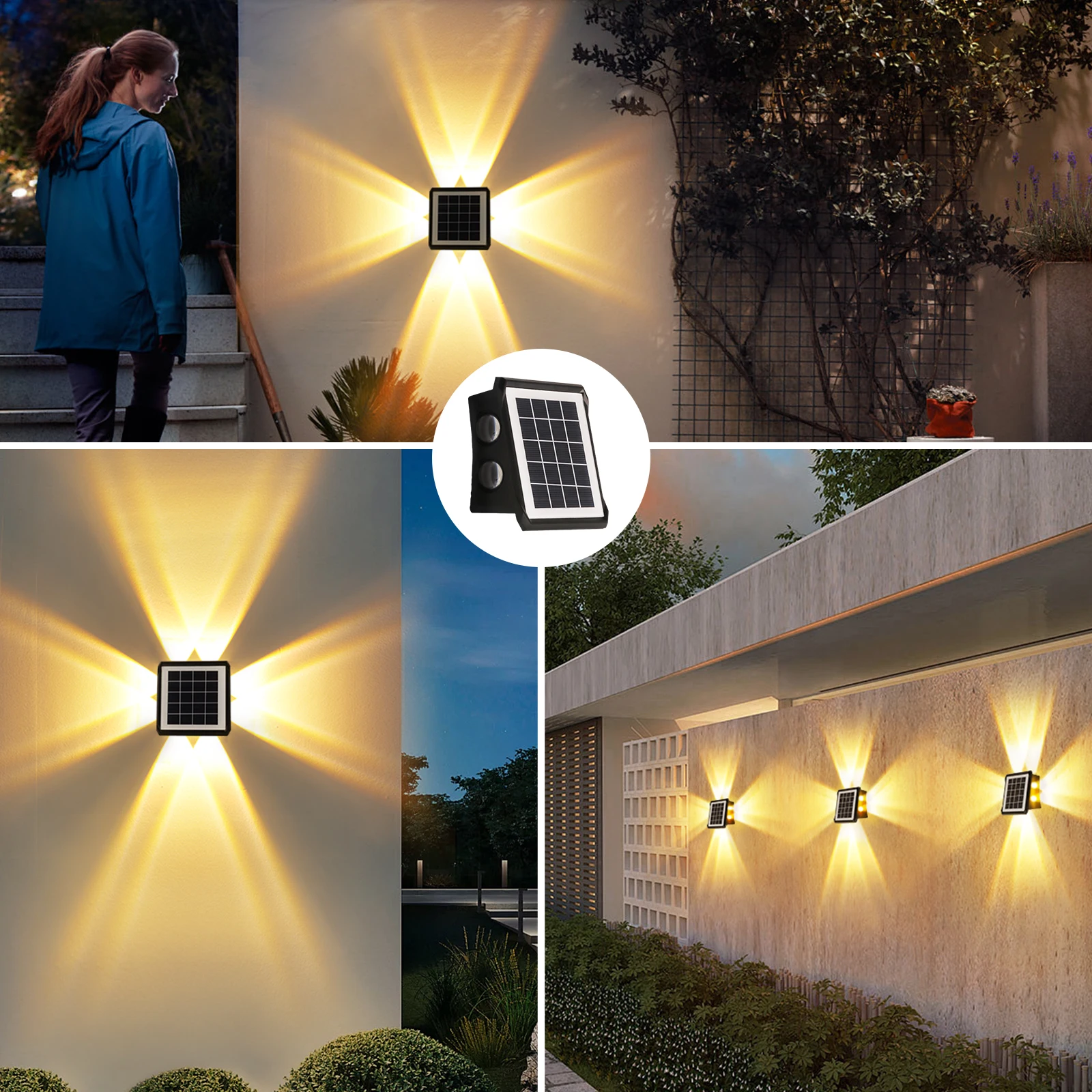 2PCS 4PCS Super Bright Solar Wall Lamp Light RGB For Home Garden Yard Decor Outside Solar Powered 8 Lamps Adjust Light Direction