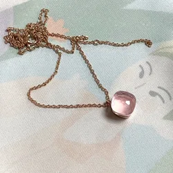 Classic Women Fashion Jewelry Pink Blue Crystal Pendant Candy Style Necklace Colorful Crystal Pendant Necklace Gold Plated