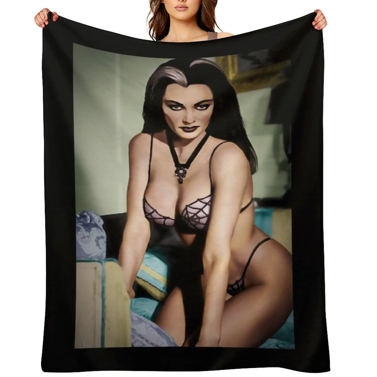 Lily Munster Colorized by Franchi Torres Throw Blanket Cute bed plaid Sofa Quilt Flannels Blankets