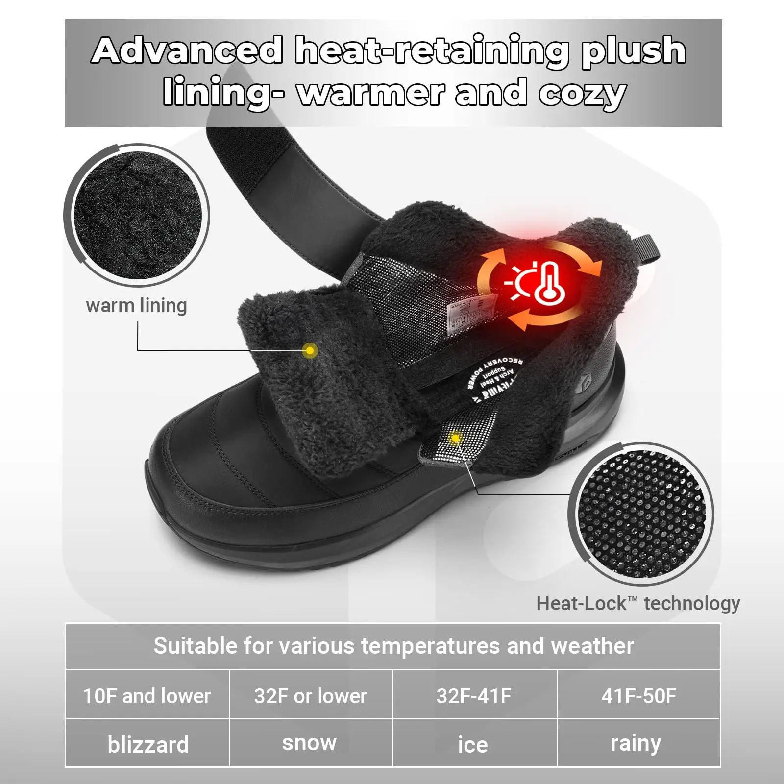 FitVille Men'S Snow Boots Winter Shoes Fur Lining Waterproof Fleece‑Lined Warm Boots For Men Heat Lock Technology For Outdoor