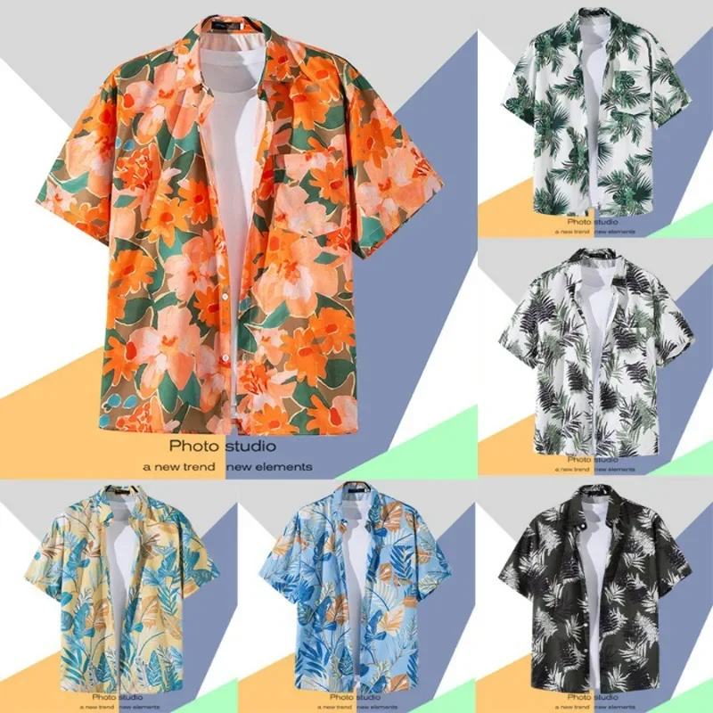 Summer Men's Printed Short-sleeved Shirt Beach Holiday Hawaiian Floral Shirt Ins Wind Retro Trend Handsome Coat Men's Clothing