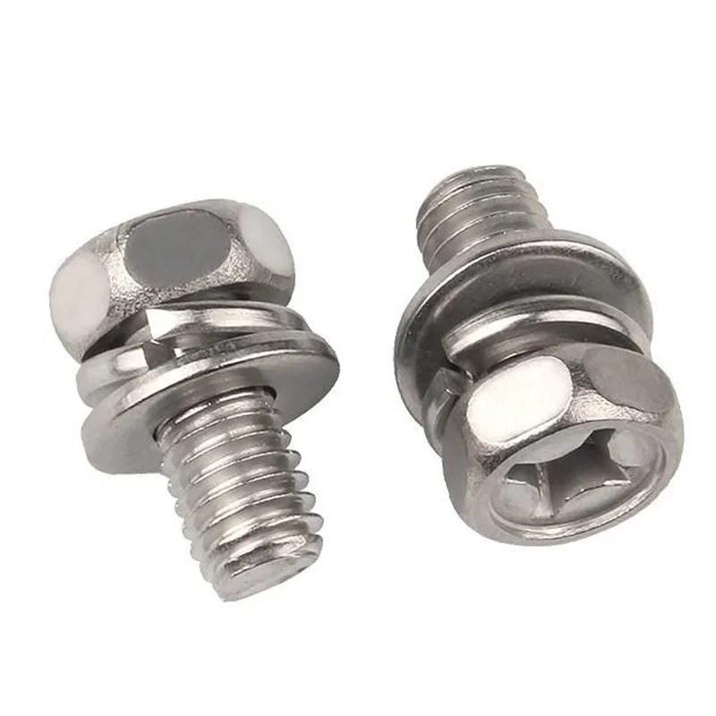 50/100Pcs 304 Stainless Steel Screws Set Triple Combination Cross External Hexagon Screw with Washers Bolt Hardware Tools Kit M3