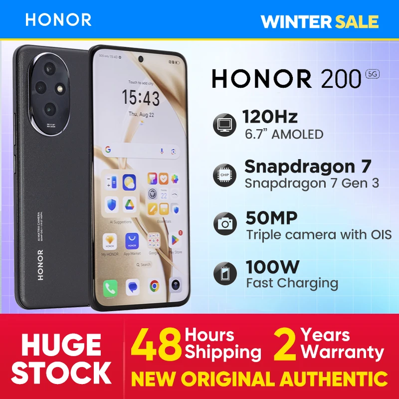 Honor 200 MagicOS 8.0 Snapdragon 7 Gen 3 6.7” 120Hz Curved Screen 100W Fast Charging 50MP Camera Dual SIM NFC Moblie Phone 5G