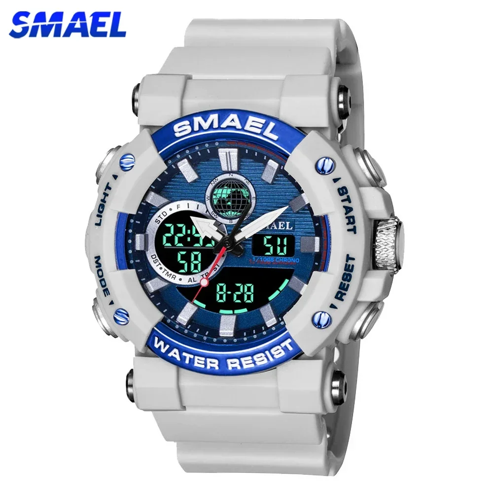 SMAEL Digital Watch for Men Fashion Dual Time Display Electronic Sport Stopwatch Date Alarm Chronograph Quartz Wristwatch Male