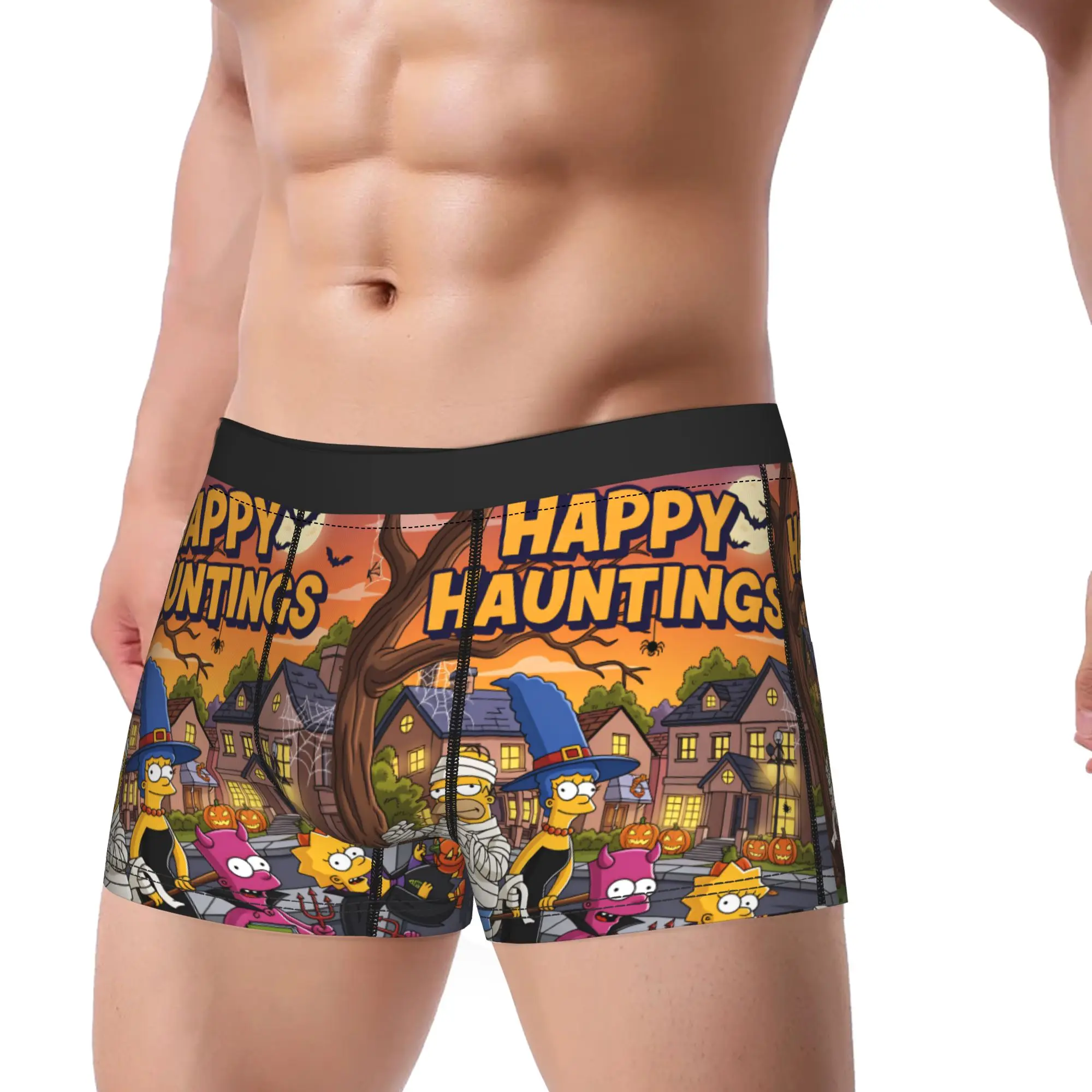 Funny S-Simpsons Happy Hauntings Halloween Scene Underwear Soft Trend Underpants Shorts Briefs For Male 3D Pouch Plus Size Trunk
