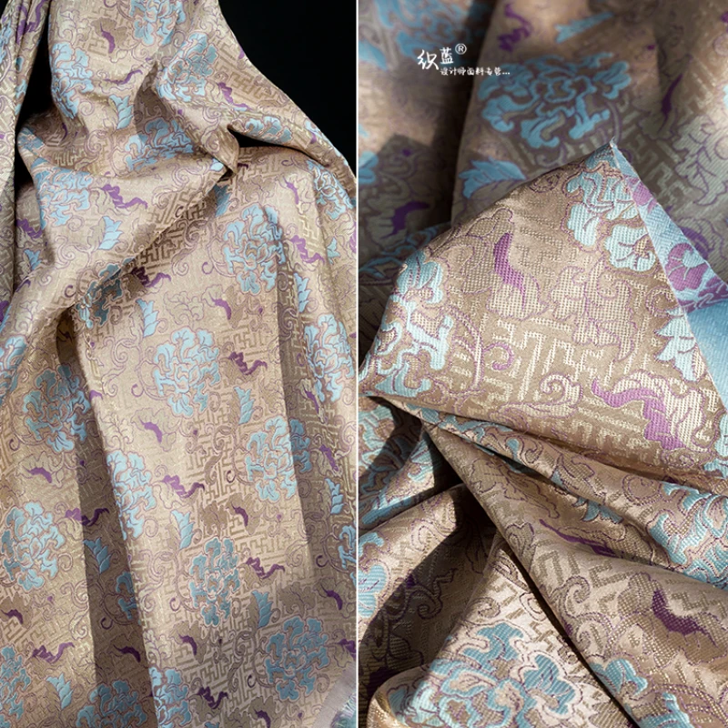 Ripple Peony Imitation Song Brocade Fabric Flower Gradient Cheongsam Jacket Chinese Style Hanfu Clothing Diy Sewing Cloth