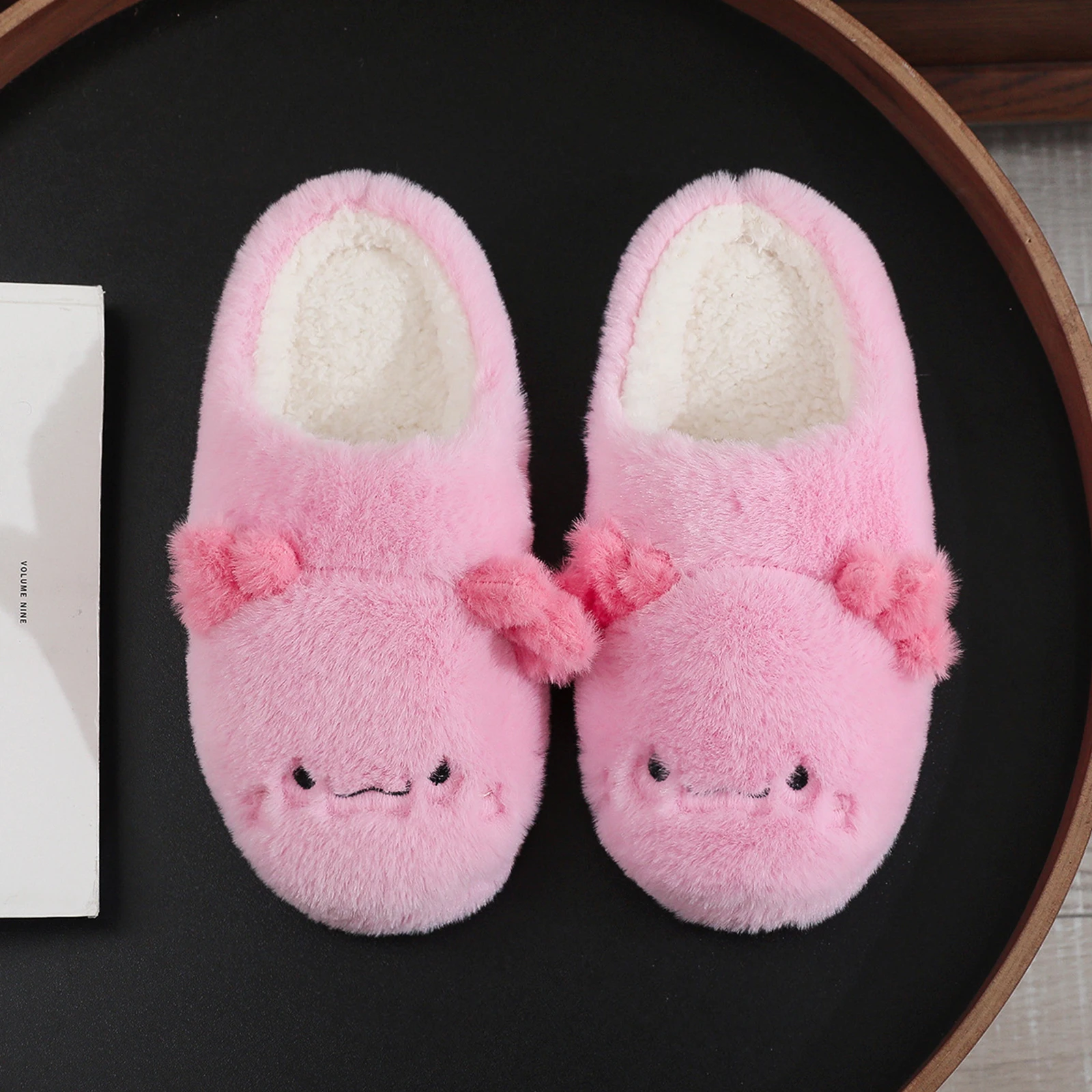 Soft Fleece-Lined Plush Slides Thick-Soled Embroider Plushies House Shoes Little Monster Thermal Cotton Slipper for Indoor Home