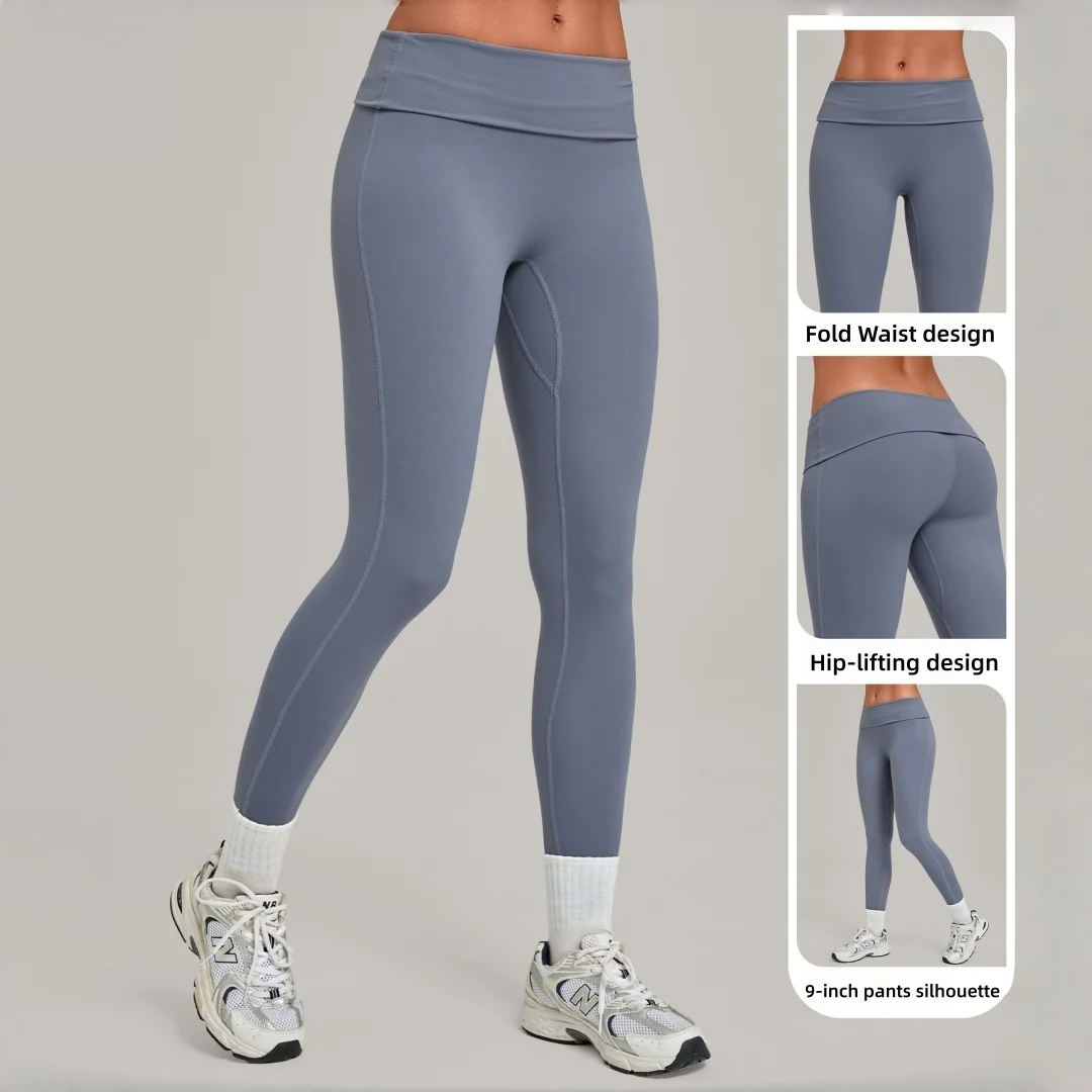 New Women's Yoga Pants Skinny Fold Waist Hip Lift Quick Drying Invisible Folds Fitness Running Workout Gym Leggings Yoga Pants