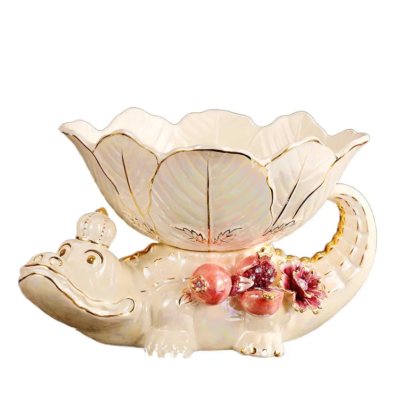 طقم أوعية فواكه سيراميك ذهبي على شكل تمساح مع لمسات رمان - قطعة مركزية فاخرة لغرفة المعيشة وعرض حلوى إبداعي #5