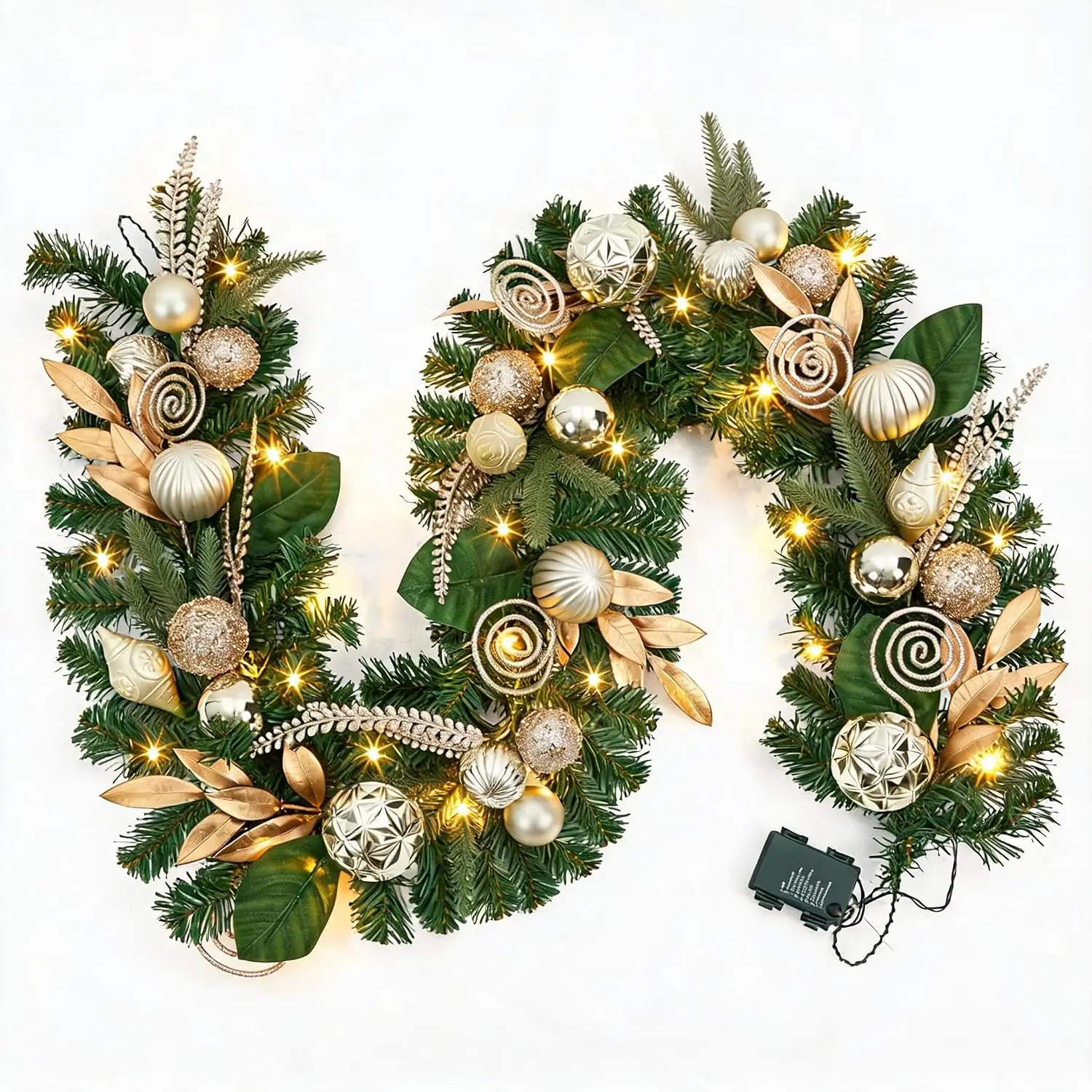 Garvee 6FT Christmas LED Rattan Garland Artificial Wreath with Lights for Xmas Tree Front Door, Fireplace, Stairs, Home Party Decor Yard Pine Rattan Hanging Ornaments - view 8