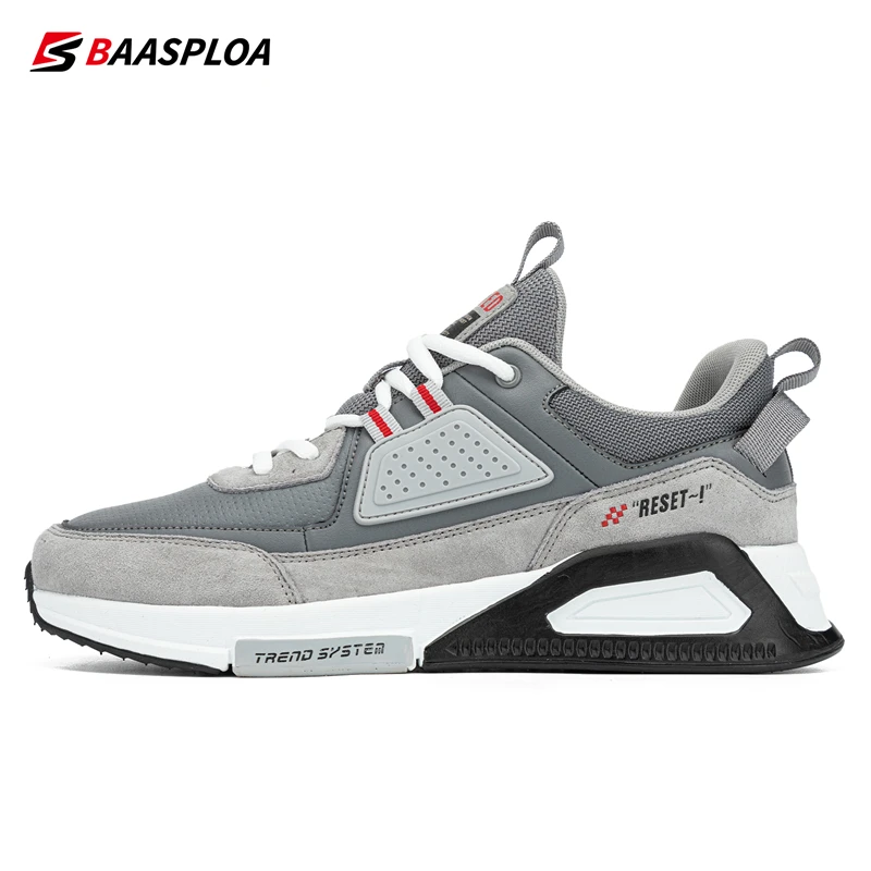 Baasploa Men Casual Sneakers Leather Walking Shoes for Men New Fashion Sport Shoes Male Non-slip Outdoor Lace-up