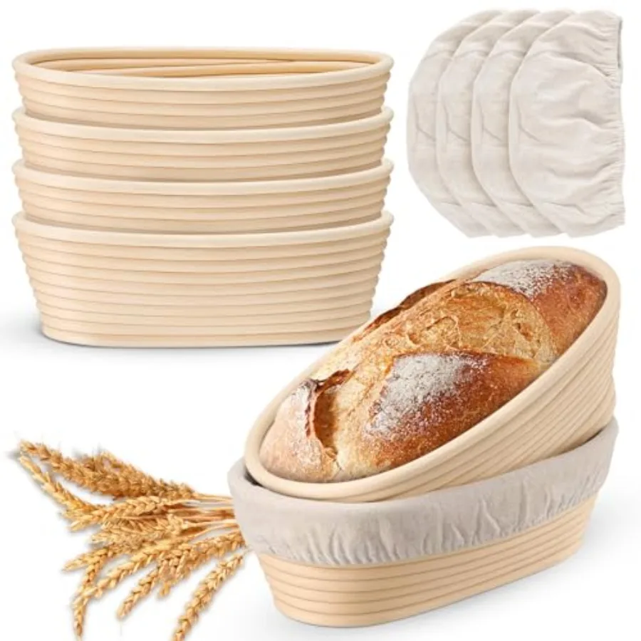 

Sourdough Bread Proofing Basket Set of 10 Inch Oval Dough Proofing Bowls Sourdough Bread Baking Supplies for Bakers Handmade Ra