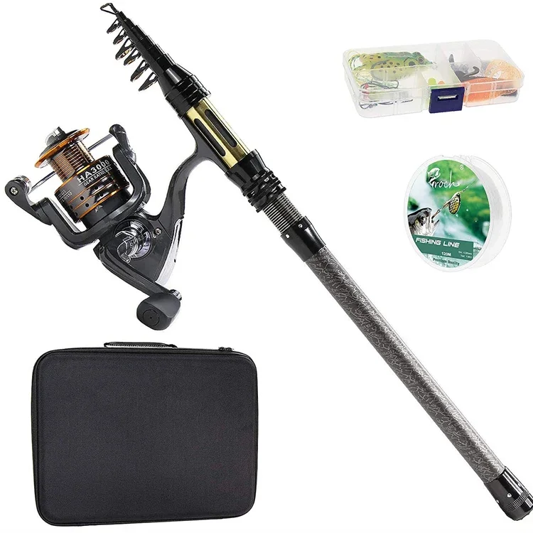 

High Carbon Saltwater Telescopic Fishing Rods Reel Set and Reel Combos Set Spinning Fullset with Reel