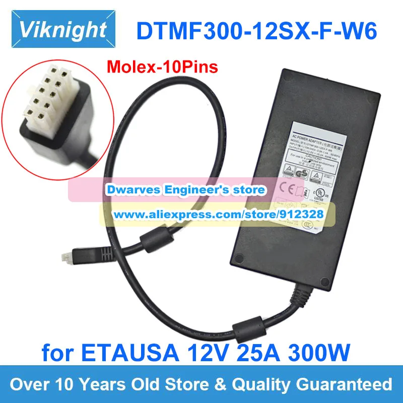 Genuine DTMF300-12SX-F-W6 Power Adapter 12V 25A Laptop Charger for ETA-USA ETA USA 300W Power Supply Molex 10 Pins