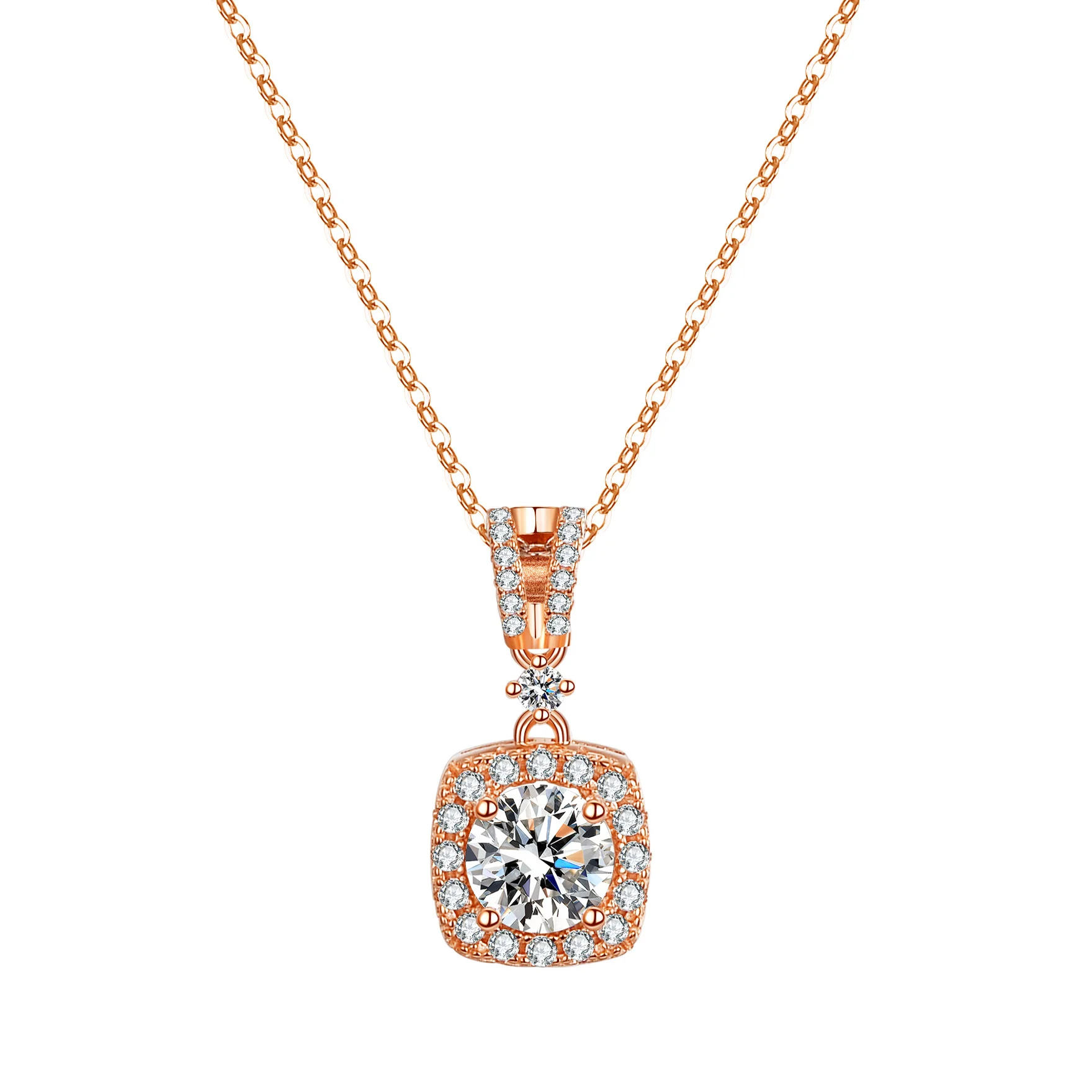 

GRA D Color 1ct Moissanite Necklace Pendant for Women Classic Square Female Necklace S925 Sterling Silver Wedding Jewelry