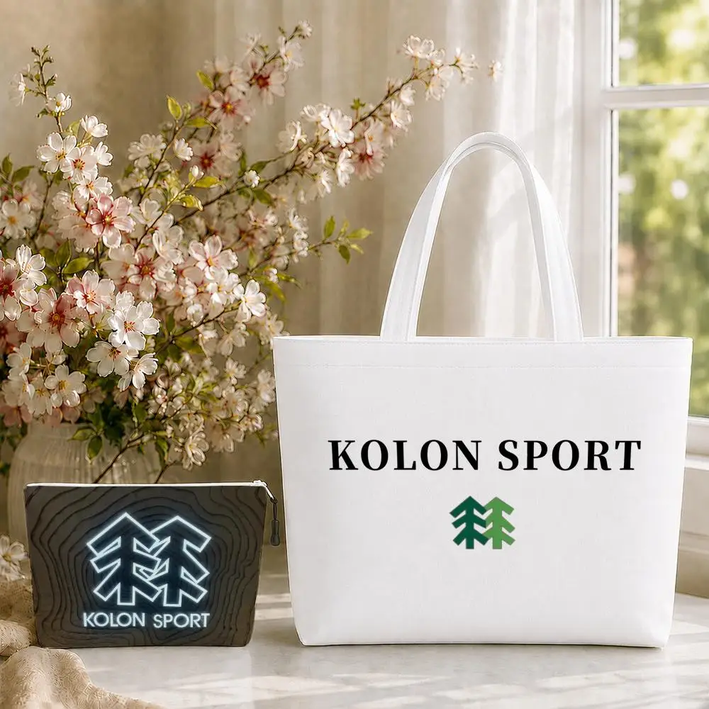 Luxury K-KOLON SPORT Storage Bags 2PC Canvas Tote Bag Set with Zipper Handbags Makeup Pouch Set Travel Bag