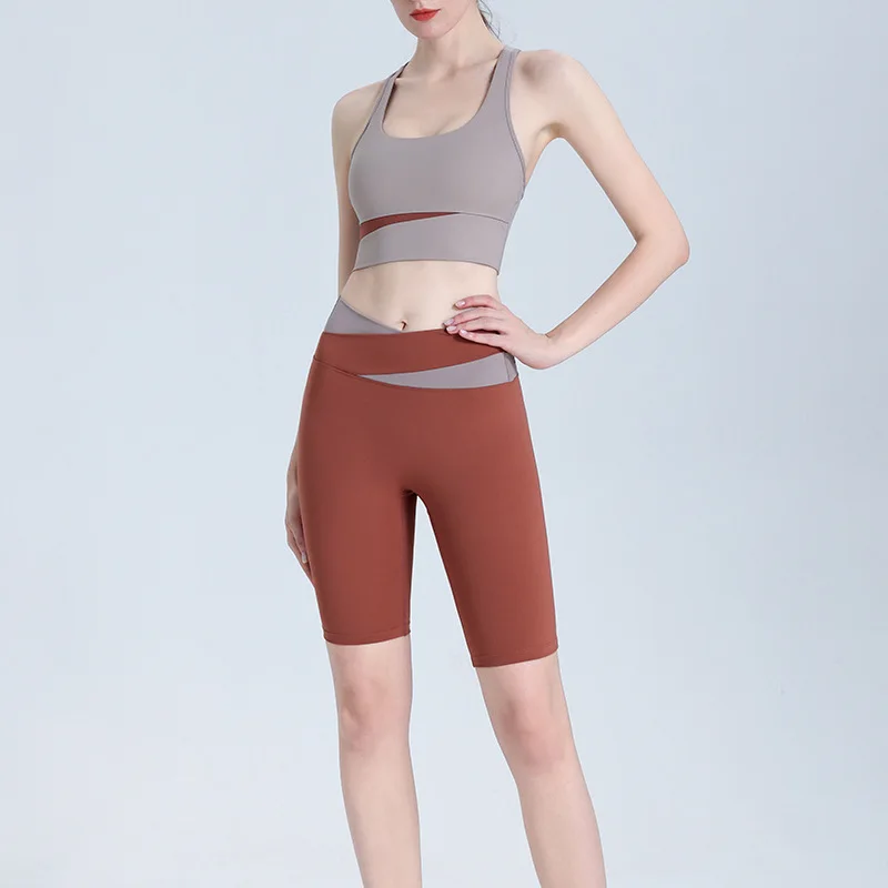 

Одинаковая по цвету одежда для йоги, женское противоударное спортивное нижнее белье высокой интенсивности I-образной формы, плотные шорты для фитнеса и бега с пятью точками