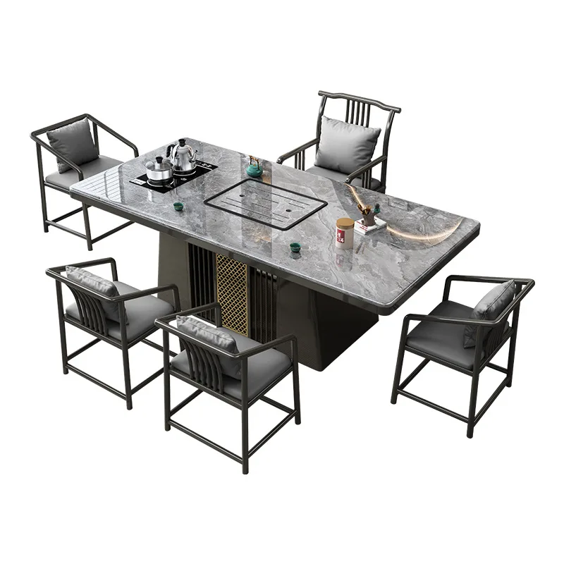 

Rock slab tea table and chair combination home office kettle integrated living room light luxury tea table