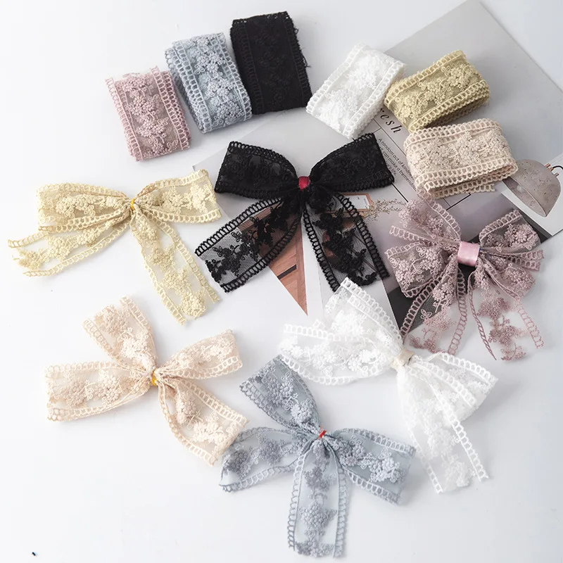 4CM Wide Coloured Mesh Lace Bow Headwear Accessories Diy Decoration Lace for Crafts Ribbon for DIY Pink Fabric Embroidered Tulle