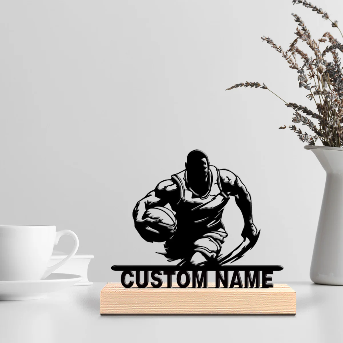 1pc Stylish Personalized Custom Basketball player Metal Art With Wooden Base Tabletop Basketball Enthusiast Gift With Wooden Bas