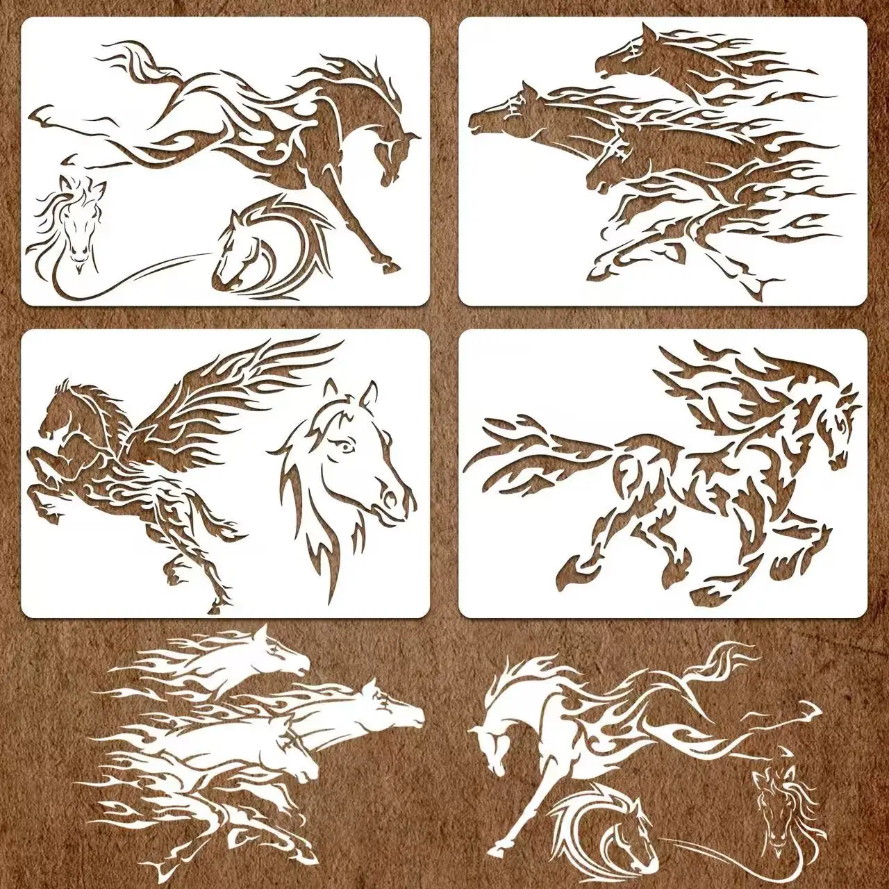 4pcs/set A4 Animal Horse Stencils Painting Coloring Embossing Scrapbook Album Decorative Template cake stencil paris decorations