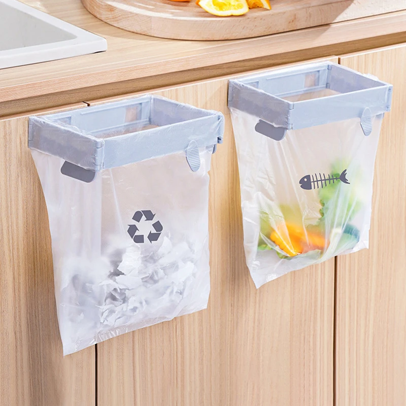 Foldable Trash Bag Holder Wall-Mounted Kitchen Garbage Bag Organizer Hanging Plastic Bag Film Storage Rack Container Dispenser