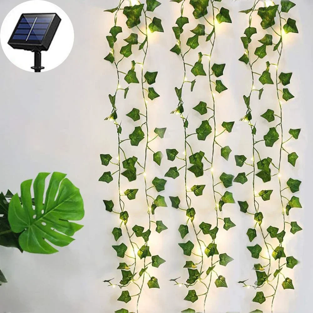 Solar Ivy String Lights, Artificial Vine Lights Garland Fairy String Lights Green Leaf Vine Light Outdoor for Party Garden Decor