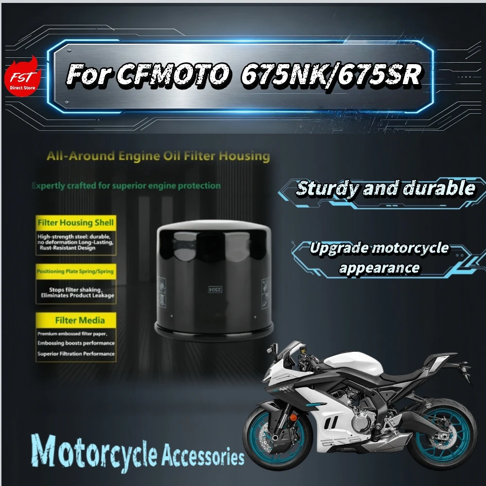 For CFMOTO 675NK/675SR Motorcycle Oil Filter, High Dirt Holding Filter Media Captures Engine Fine Pollutants