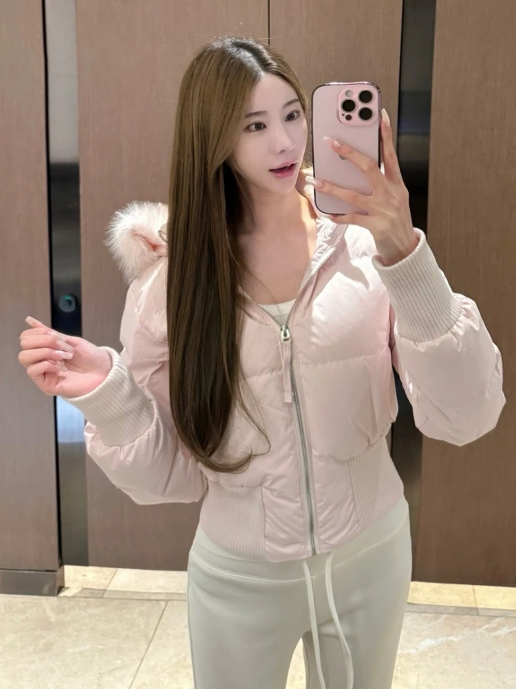 

Slimming Effect 90% White Du down Thiened Women's Puffer Jaet Ant-Waist Design Commute Sle Korean Faion Durable