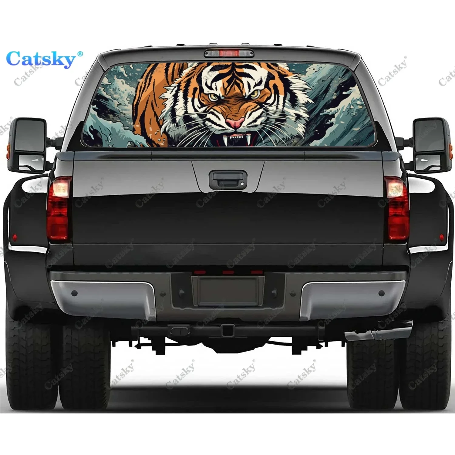 

Fighting Asian Tattoo Tigers Rear Window Decal Fit Pickup,Truck,Car Universal See Through Perforated Back Window Vinyl Sticker