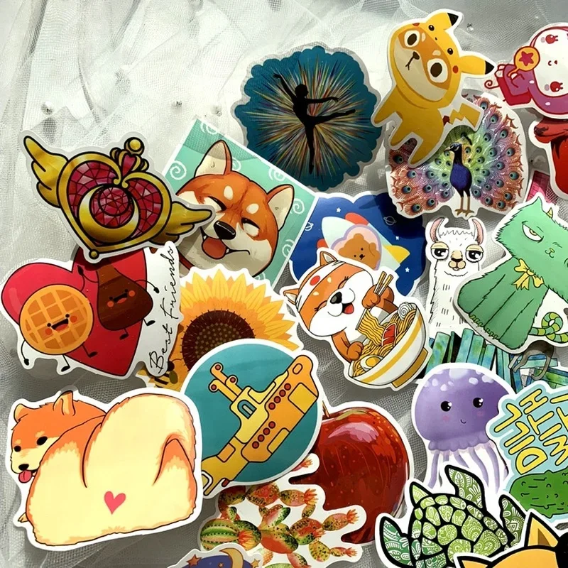 1Sets = 40PCS Cartoon Small Fresh Stickers Guitar Skateboard PVC Waterproof Stickers