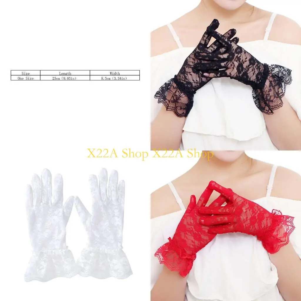 

Unique Women Short Lace Gloves Sunblock Full Finger Bridal Wedding Wrist Floral Mittens