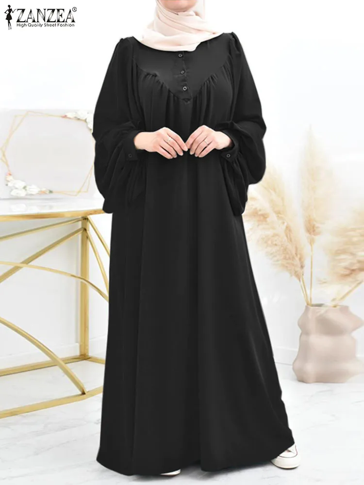 Ramadan Abayas For Women Muslim Hijab Dress Long Sleeve Solid Maxi Sundress Oversize Robe ZANZEA Turkey Abaya Isamic Clothing