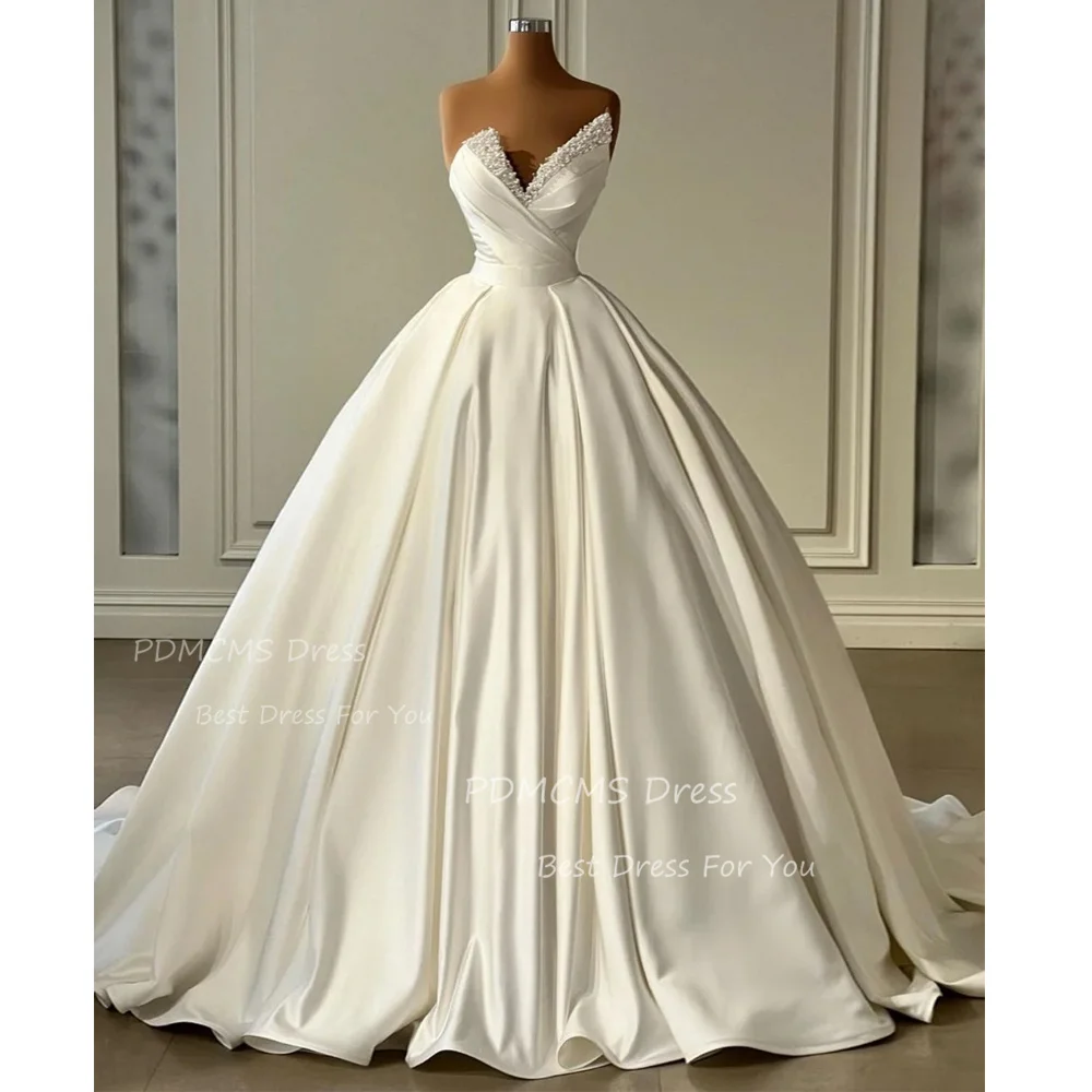 

Sexy Mermaid Wedding Dresses Gorgeous Satin Bride Dress Beading Romantic Off Shoulder Sleeveless Fluffy Princess Bridal Gowns