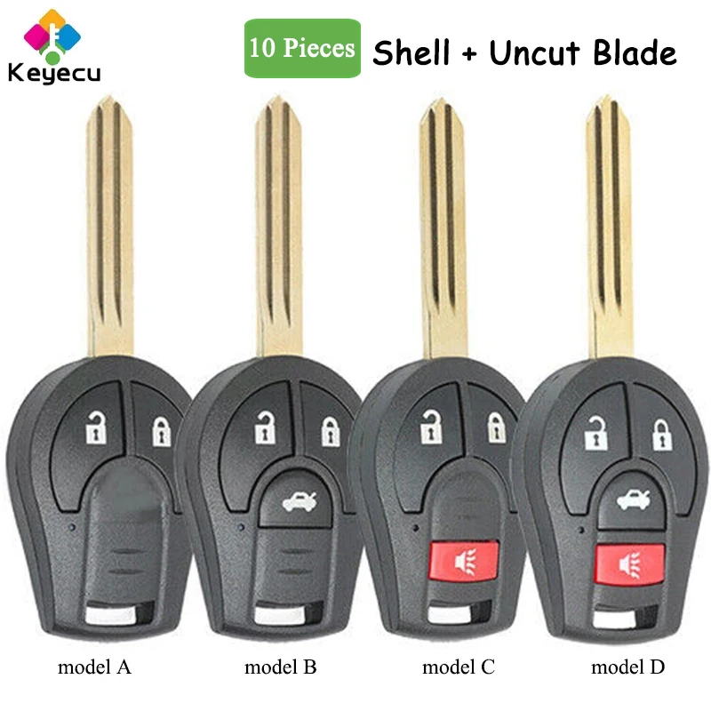 KEYECU 10 Pieces Remote Key Shell Housing Fob 2 3 4 Buttons for Nissan Sylphy Cube Juke Rogue Micra Qashqai Altima Maxima Sentra