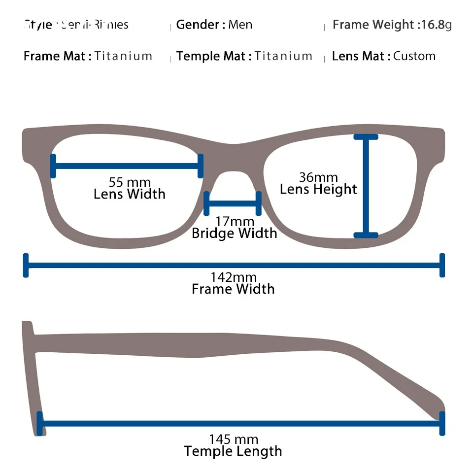Semi-Rimless Multifocal Progressivec Glasses Titanium Doctor With Prescription Eyeglasses Men Photochromic 1.74 Optical Eyewear