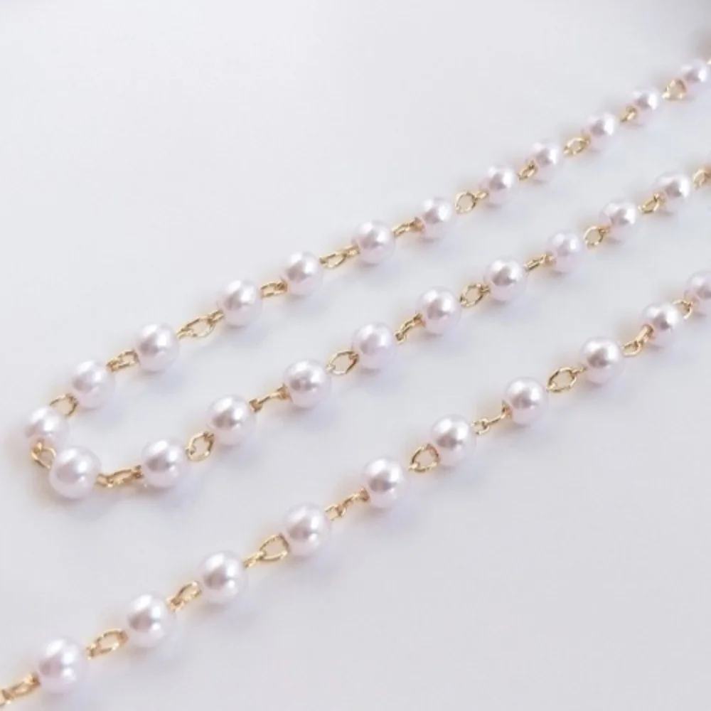 

14K Gold Color Chain Imitation Pearl Chain Handmade DIY Bracelet Collarbone Necklace Jewelry Material Loose Chain Accessories