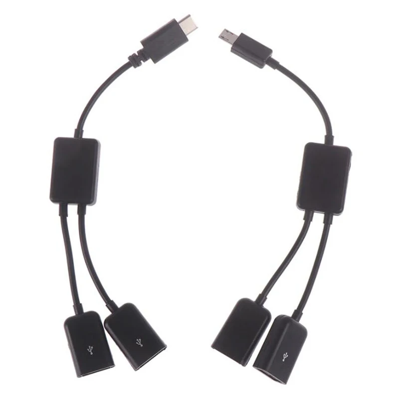 كابل Micro USB/Type C إلى 2 OTG ثنائي المنفذ Y Splitter لمحول محول Android للكمبيوتر اللوحي