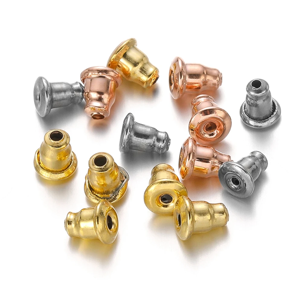 50Pcs Stainless Steel Rose Gold Ear Stopper Bullet Plug Studs Earring Back Supplies for DIY Jewelry Earrings Findings Crafts