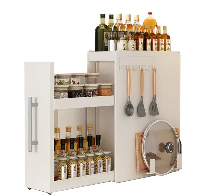 Dustproof Pull-Out Storage Rack for Narrow Countertops – 2/3-Tier Iron Spice Organizer, Space-Saving Seasoning Holder