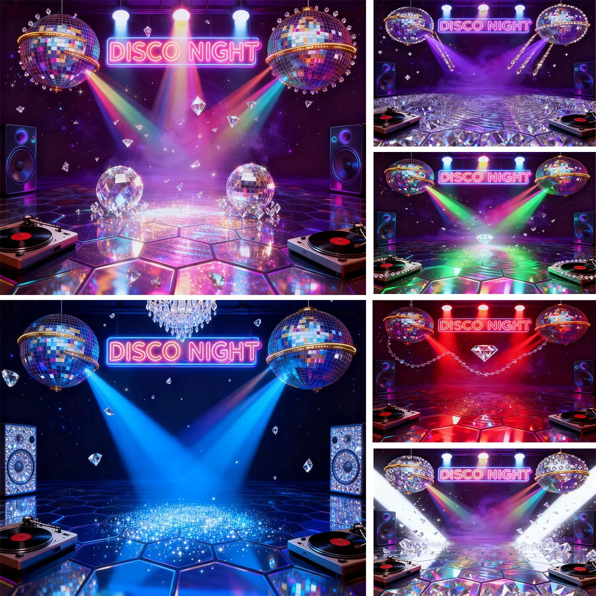 ديسكو ليلة عيد ميلاد سعيد موضوع الفينيل خلفية خلفية مع ديسكو الكرة أضواء النيون الأضواء عناصر الماس