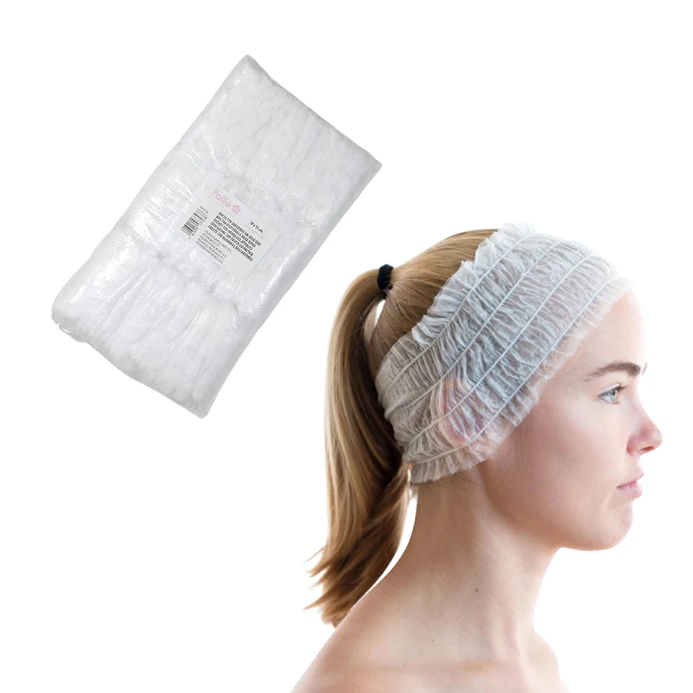 100 Pieces Skin Care Single-use Spa Headbands Soft Non-Woven Facial Hair Band Elastic Stretch Makeup Sauna Supplies White