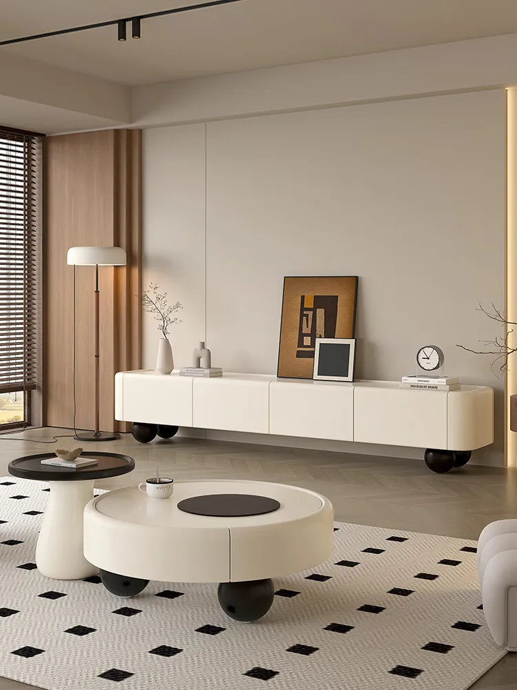 

Cream wind floor TV cabinet coffee table combination living room household small apartment French medium and ancient style