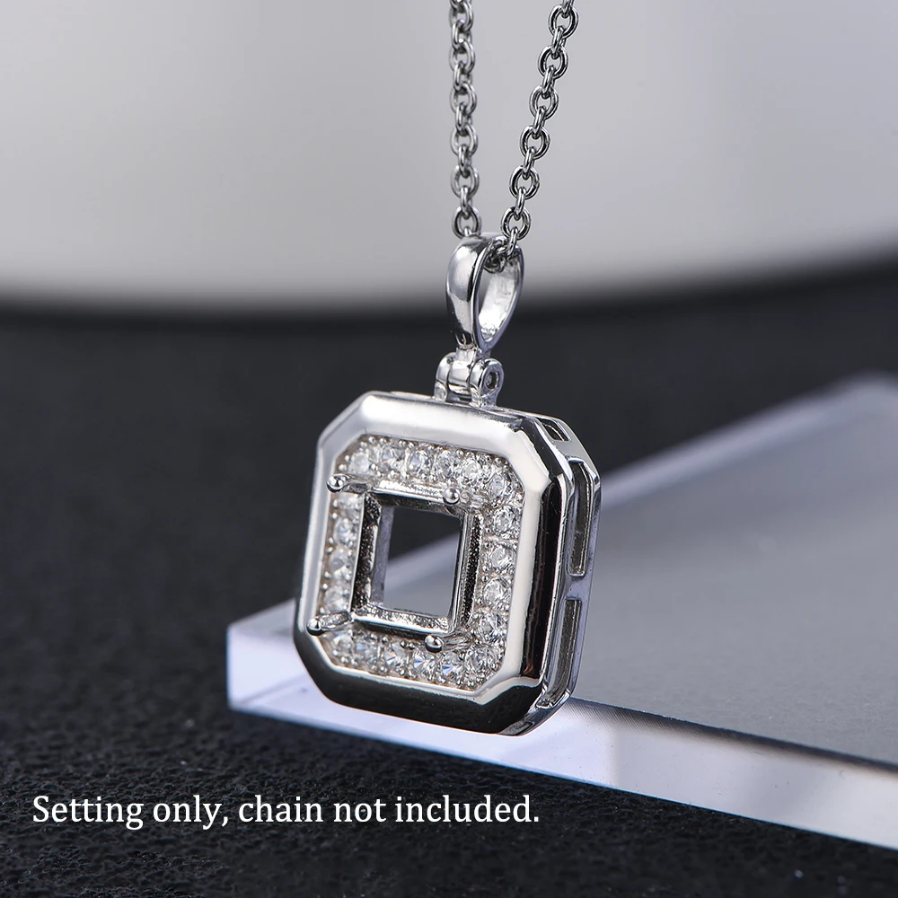 6mm Square Simple Four-Prong Pendant Setting, S925 Sterling Silver Material, Ideal for Handmade DIY Jewelry