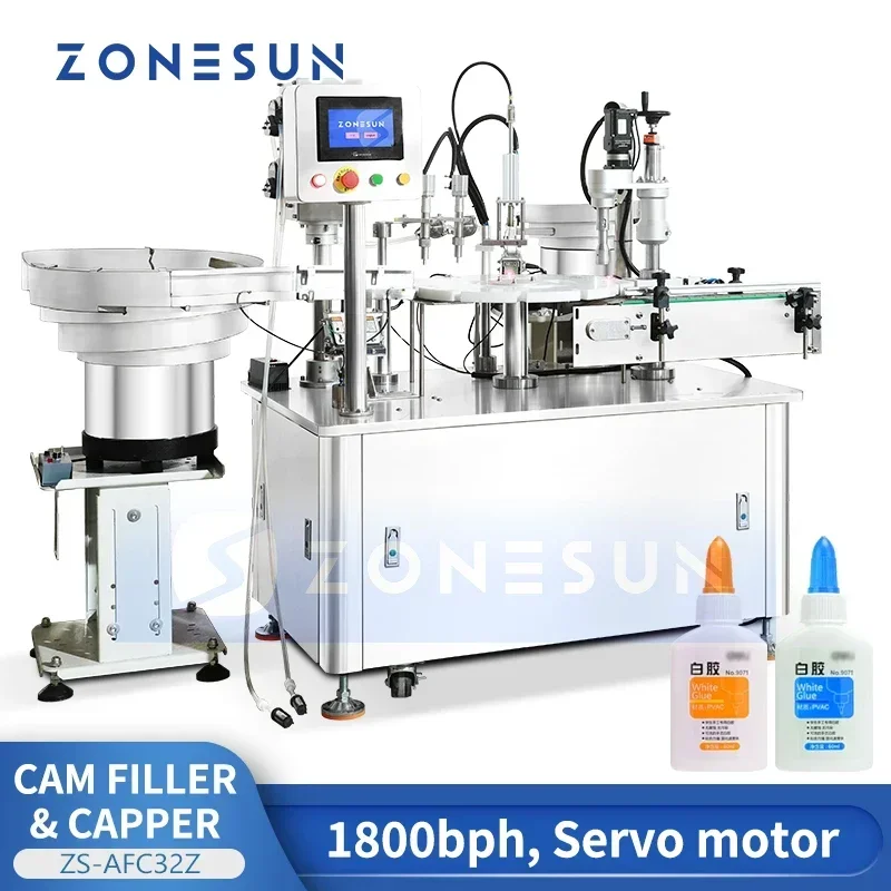 ZONESUN ZS-AFC32Z Auto Liquid Glue Filling Capping Machine Monoblock Bottle Filler Capper with Vibrating Bowl Screw Capping