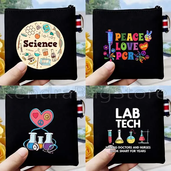 Science School Student Teacher Gift Biology Chemistry Physics Scientist Canvas Coin Purse Bag Key Storage Card Bags Wallet Pouch